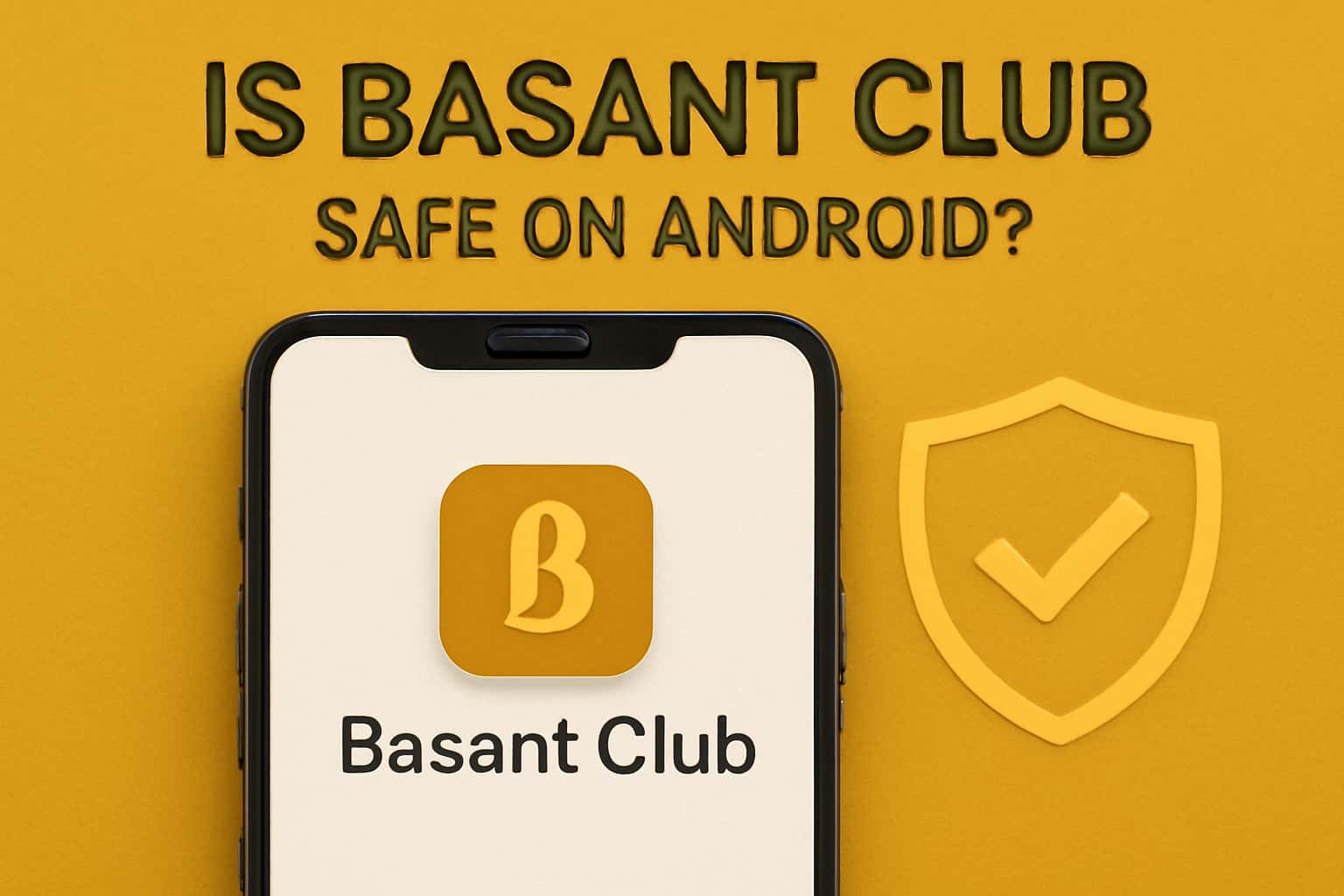 An informational graphic depicting the safety features of Basant Club on Android devices.