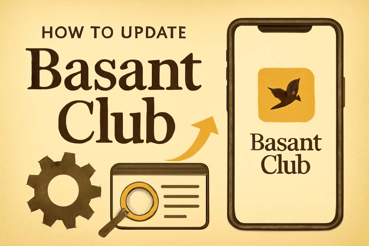 An informative scene depicting the process of updating the Basant Club app.