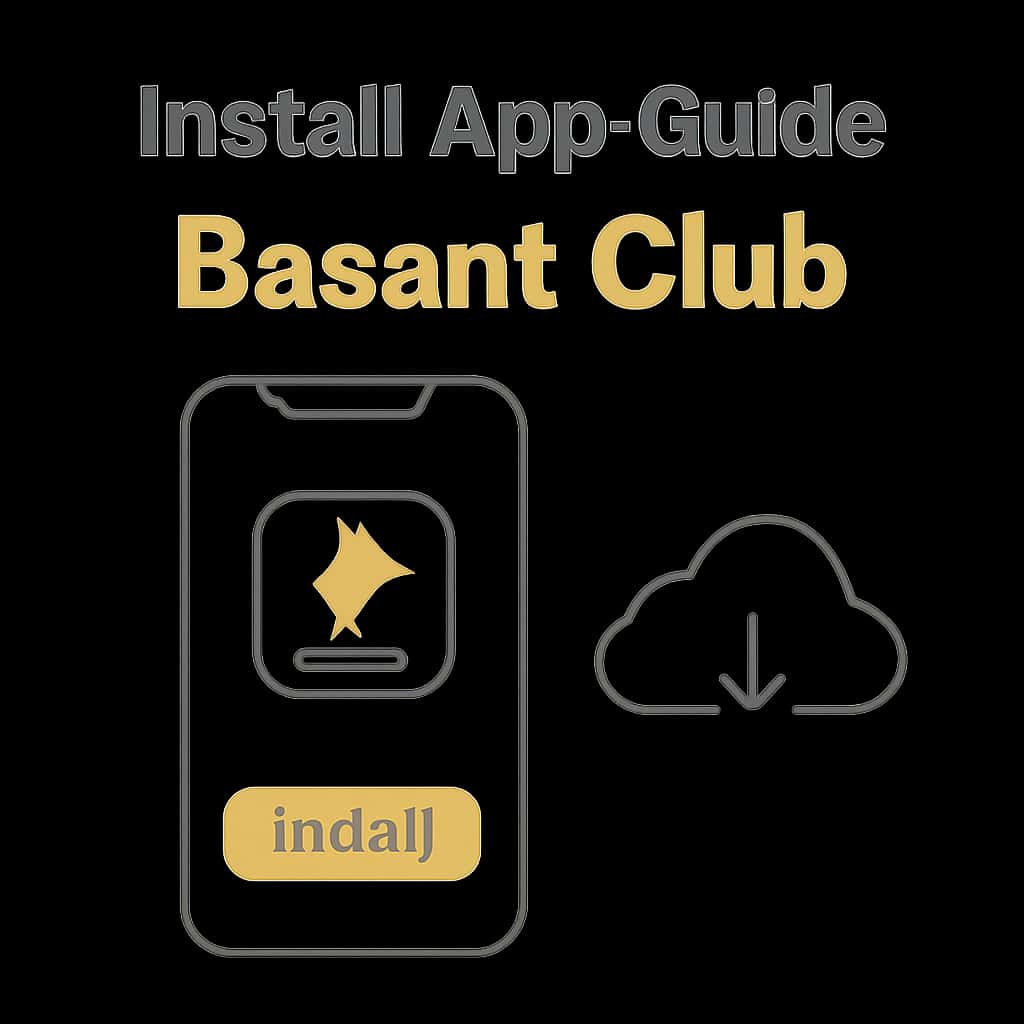 An educational illustration detailing the installation process of the Basant Club App.