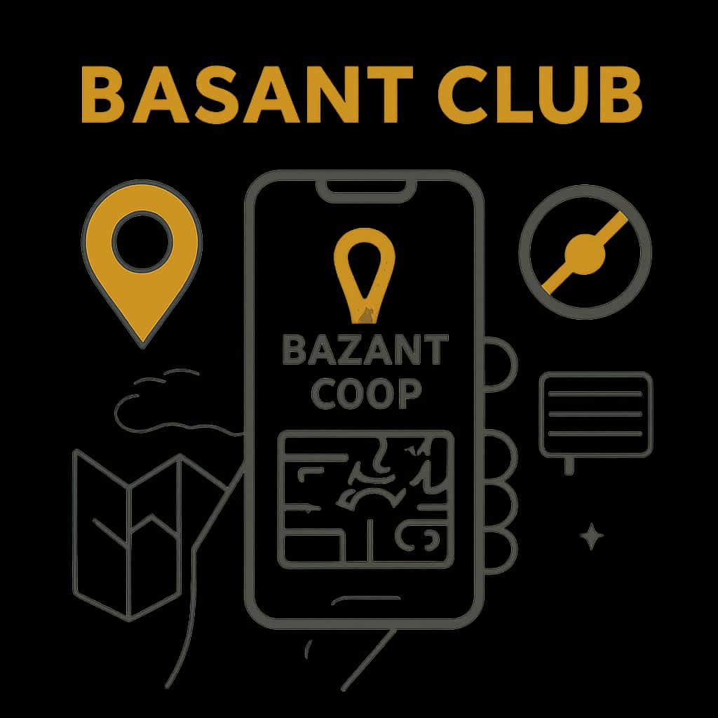 An educational diagram illustrating the features of the Basant Club App.