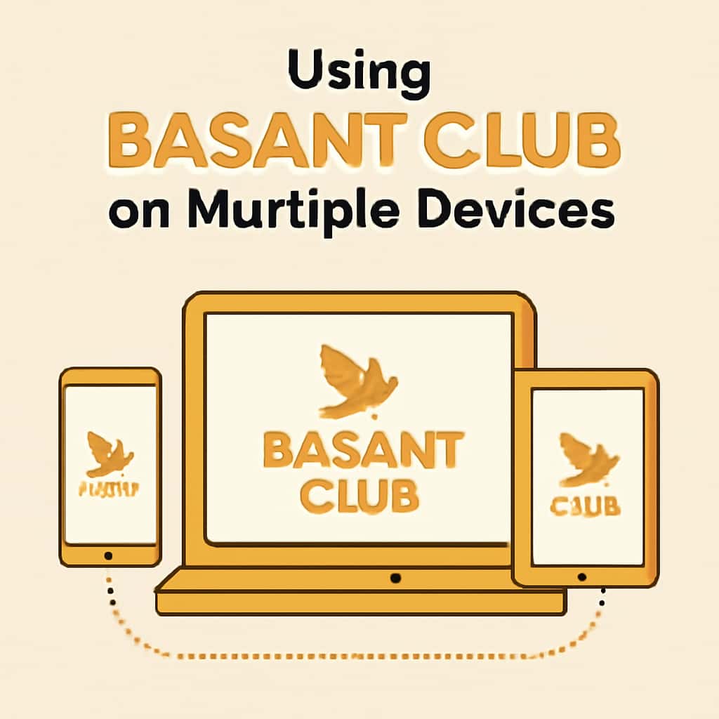 An educational diagram illustrating the process of accessing Basant Club on different devices.
